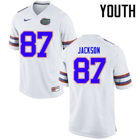 Youth Florida Gators #87 Kalif Jackson NCAA Nike White Authentic Stitched College Football Jersey MRN0262TT